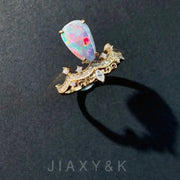 Natural Australian Opal and Diamond Crown Ring - Jiaxyk